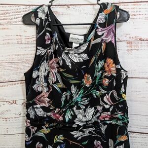 North Style Black Multicolored Flowers Sleeveless Long Dress Size 18